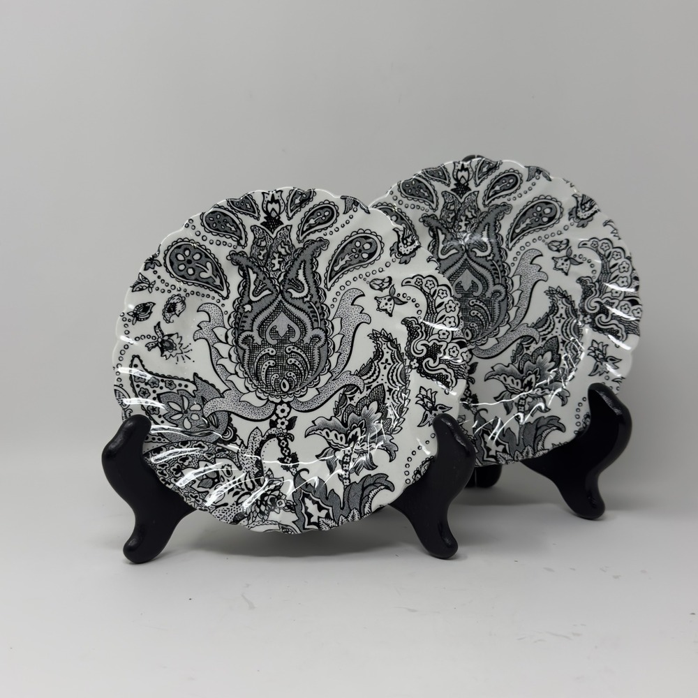 Vintage Johnson Brothers Paisley Black Ironstone Plates Set of 2 England